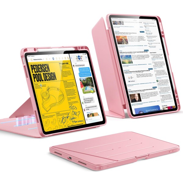 ESR iPad Air 13インチ ケース (M3/M2、2025/2024) ペン収納 耐衝撃 縦横スタンド 自動ウェイク/スリープ Pencil Pro/USB-C ワイヤレス充電対応 マルチアングルケース Flipシリーズ ピンク