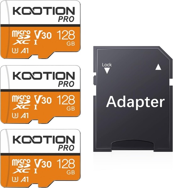KOOTION microSD カード 128GB 三個セット TFカード SDアダプター付 Class10 UHS-Iメモリカード SDXC マイクロSDカード U3,A1,V30超高速転送スマートフォン ドライブレコーダー デジカメ ターブレッド