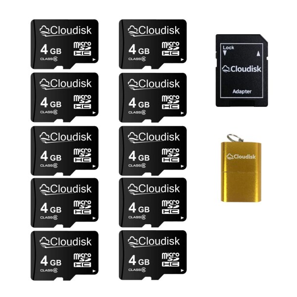 Cloudisk Micro SDカード4 GB フラッシュカード クラス6 Micro SDHC、SDアダプタ、カードリーダー（4 GB）