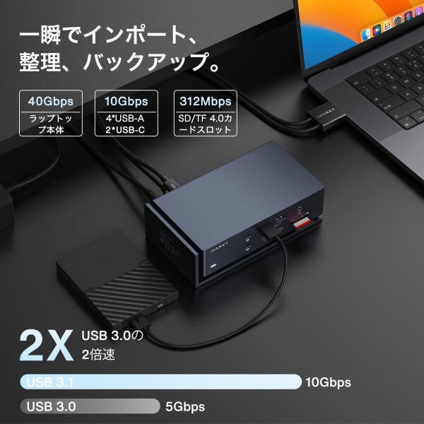 iVANKY FusionDock Max 1 Thunderbolt 4と互換性があります、20-in-1 Quad 6K@60Hzモニタードッキングステーション、40Gbpsドック for MacBook M1/M2/M3/M4/M5 Pro/Max、2HDMI 2.0、96W PD、10Gbps 5USB-A および 2USB-C、2.5 GbE_7