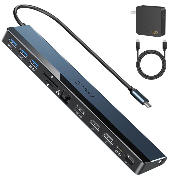 ドッキングステーション hdmi 2つ 4k: NewQ 12 in 1 TypeC ハブ ラップトップ ドッキングステーション HDMI 4k 60Hz-30Hz、4*USB-A、USB-C、オーディオ、イーサネット、SD/TF リーダー、PD in 100W Power Delivery