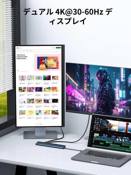 ドッキングステーション hdmi 2つ 4k: NewQ 12 in 1 TypeC ハブ ラップトップ ドッキングステーション HDMI 4k 60Hz-30Hz、4*USB-A、USB-C、オーディオ、イーサネット、SD/TF リーダー、PD in 100W Power Delivery_1