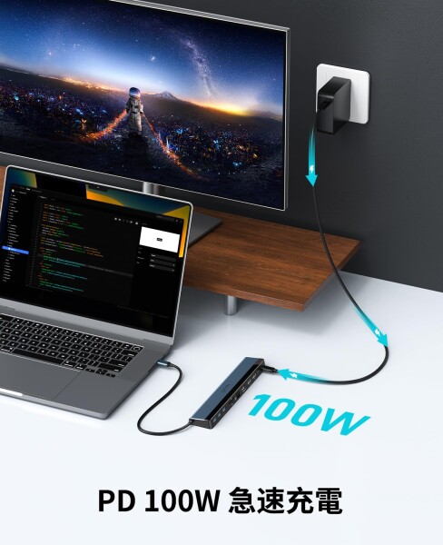 ドッキングステーション hdmi 2つ 4k: NewQ 12 in 1 TypeC ハブ ラップトップ ドッキングステーション HDMI 4k 60Hz-30Hz、4*USB-A、USB-C、オーディオ、イーサネット、SD/TF リーダー、PD in 100W Power Delivery_2