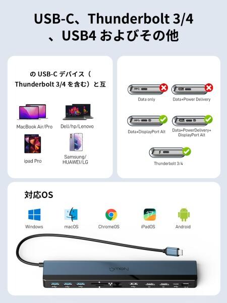 ドッキングステーション hdmi 2つ 4k: NewQ 12 in 1 TypeC ハブ ラップトップ ドッキングステーション HDMI 4k 60Hz-30Hz、4*USB-A、USB-C、オーディオ、イーサネット、SD/TF リーダー、PD in 100W Power Delivery_3