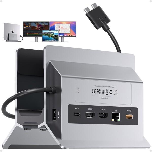 PULWTOP MacBook Pro ドッキングステーション デュアルモニター 4K@60Hz MacBook Pro/Air M3 Pro/M4/M5対応 M.2 SSDケース付き PULWTOP USB C ドッキングステーション スタンド ノートパソコン用ドック HDMI×2、