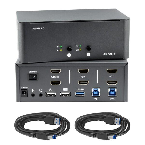 Bytecc KVM スイッチ 2 台のモニター、2 台のコンピューター、2 入力 2 出力、8k HDMI スイッチ、USB 3.0 ジャック付き、キーボードとマウスのセットを 2 台のコンピューターで共有、Windows/Mac/Lin