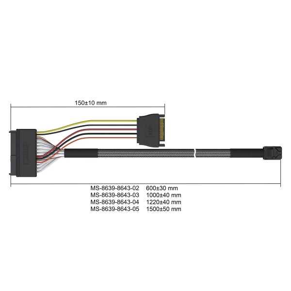 LINKUP SATA電源付き、内部16G U.2ケーブル（85[オーム] 85 ohm PCIE 3.0 Mini SAS HD-U.2 / SFF-8643-SFF-8639ケーブル） - 0.9m / 3フィート_6