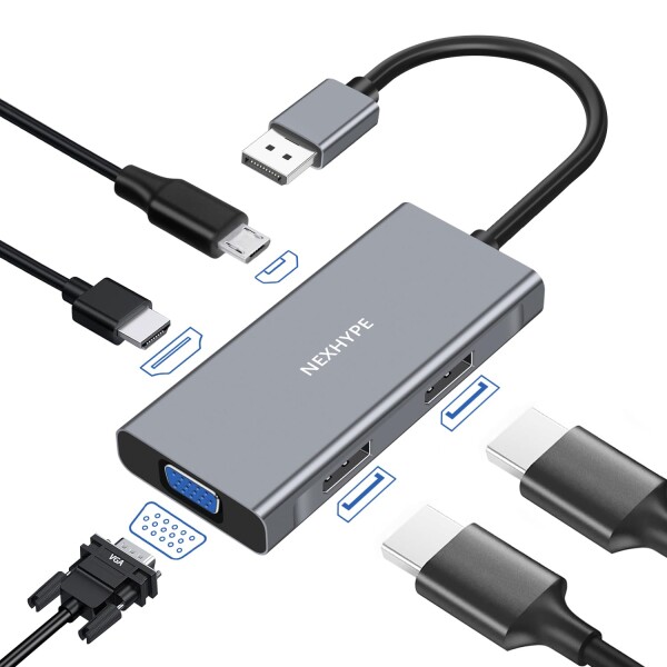 DisplayPort スプリッターMSTハブ 4K@60Hz DisplayPort to デュアル DP+ HDMI+VGA モニター スプリッター DisplayPor t HUB 分配器 MST 拡張モード Windows対応 ノートPC/デスクトップ/モニター用