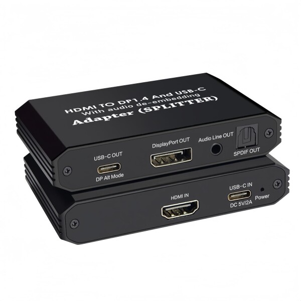 HDMI to DisplayPort+USB C 変換アダプター 4K@60Hz HDMI (ソース) to DisplayPort+USB C (ディスプレイ) アダプター HDM Iマルチモニター プリッター 分配器 とSPDIF 光 +3.5mm音声分離 ラップトップ、B0X 360 0ne