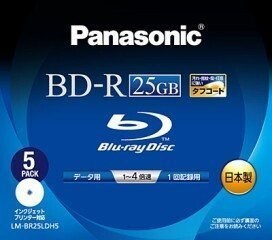 パナソニック Blu-rayディスク25GB4x/追記/ワイドプリンタブル5枚