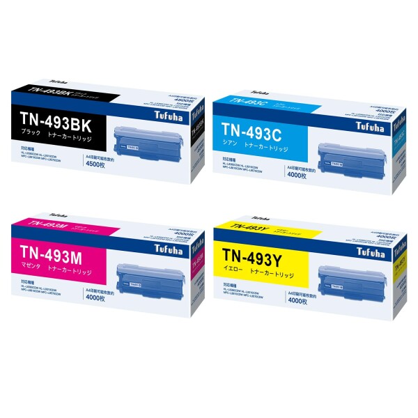 TN-493 互換トナーカートリッジ ブラザー 用 TN493 トナー TN-491 の増量タイプ TN491BK C M Y 合計4色セット 491 大容量 対応機種:HL-L8360 HL-L9310 MFC-L8610 MFC-L9570CDW プリンタートナー