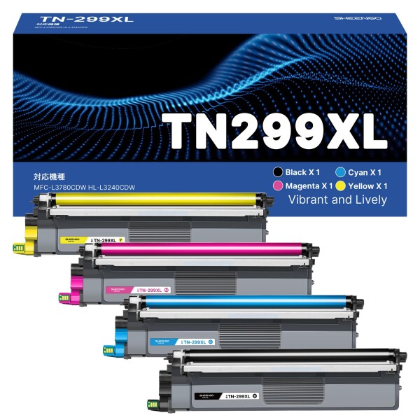 TN299XL トナーカートリッジ 大容量 ブラザー ( Brother )対応 TN299 4色セット (約3000ページ) 互換トナー マゼンタ/シアン/イエロー カートリッジ 対応機種 HL-L3240CDW MFC-L3780CDW 残量検知機能 個包