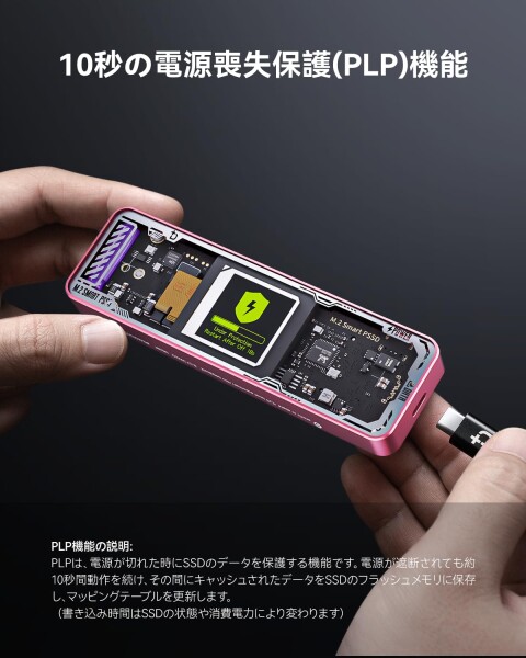 DOCKCASE M.2 NVMe SSDケース USB 3.2 Gen 2 Type-C (10 Gbps) IPS液晶ディスプレイと10秒 電源保護(PLP) 2230/2242/2260/2280サイズのNVMe PCIeに対応するハードディスクケース クリア設計 (Pink)_2