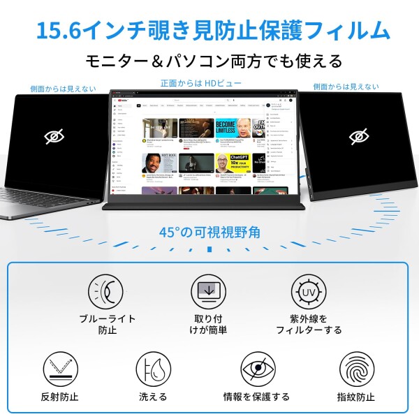 KEEPTIME 覗き防止フィルター付き モバイルモニター 15.6インチ 1920×1080 ポータブルディスプレイ IPSパネル 非光沢 薄型・軽量 マグネット式カバー 液晶保護フィルム USB Type-C・ミニHDMI対応 P_2