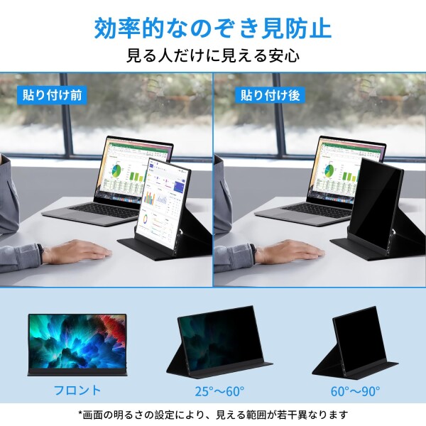 KEEPTIME 覗き防止フィルター付き モバイルモニター 15.6インチ 1920×1080 ポータブルディスプレイ IPSパネル 非光沢 薄型・軽量 マグネット式カバー 液晶保護フィルム USB Type-C・ミニHDMI対応 P_3
