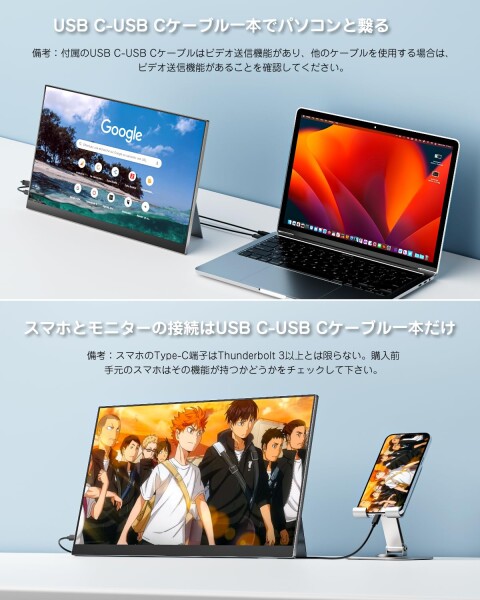 Yodoit モバイルモニター 自立型 15.6インチ VESA対応 ポータブルモニター 軽量 持ち運び便利 100％sRGB 1080P FHD Tpye-C/mini HDMI スピーカー内蔵 Switch/PS4/PS5/XBOX/PC/Macなど対応 (ブラック)_2