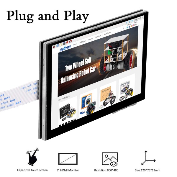 OSOYOO 5インチTFT タッチスクリーン DSIコネクタ LCDディスプレイモニター 800×480解像度 ラズベリーパイ2 3 3 4 B+ raspberry pi 5 用 日本語説明書付き_1