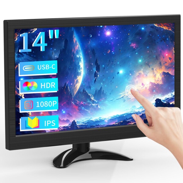 PC タッチスクリーン モニター 14 インチ ポータブル タッチスクリーン HDR 1920x1080 100% sRGB HDMI/USB-C IPS ディスプレイ PC/ラップトップ/PS4-5/Switch 用、14 インチ セキュリティ CCTV モニター