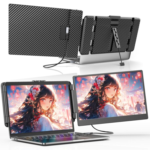 Laptomo デュアルモニター 14インチ IPS モバイルモニターFHD 1080P ポータブルデュアルスクリーンノートパソコンディスプレイ拡張 、に適用ノートパソコン13-17インチ USB-C/HDMIポート付き、対