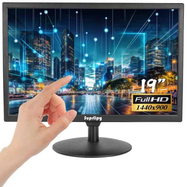 Suprlipy 19インチ タッチスクリーンモニター 1440x900 HDMI VGA AV USB BNC対応, 10ポイント静電容量タッチTFT LEDモニター ノートPC box PS5/PS4 Switch POSシステム用 内蔵ラウドスピーカー