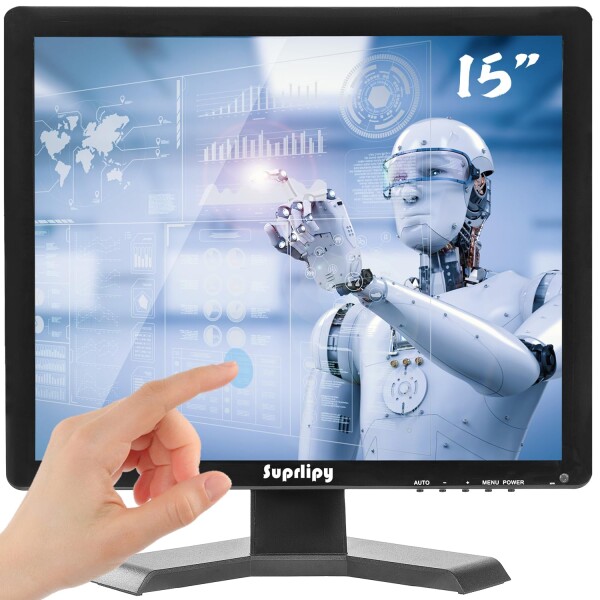Suprlipy 15インチ タッチスクリーンモニター 1024x768 HDMI VGA AV USB BNC対応, 10ポイント静電容量タッチTFT LEDモニター ノートPC box PS5/PS4 Switch POSシステム用 内蔵ラウドスピーカー