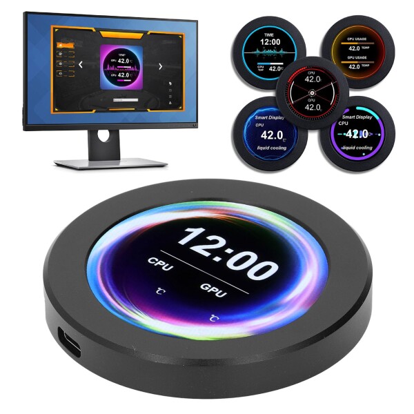 CPU液体クーラーLCDスクリーン CPU温度モニタースクリーン 2.1インチ リアルタイム監視 360度回転 CPU液体クーラー AIOディスプレイスクリーンアップグレードキット コンピューター/PC パー_1