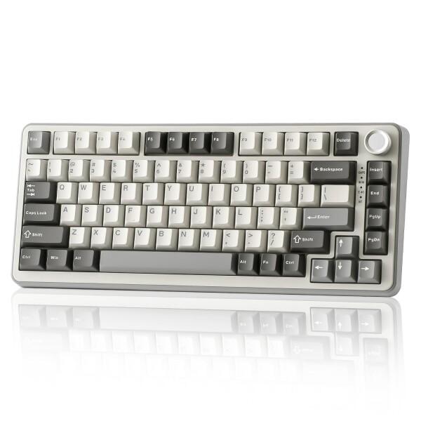 YUNZII B75 PRO 75% ガスケットゲーミングキーボード 無線メカニカルキーボード BT/2.4G/有線 ワイヤレス ホットスワップ 搭載 RGB ノブ付きカスタムキーボード Mac/Win用 技適認証取得 (グレー,