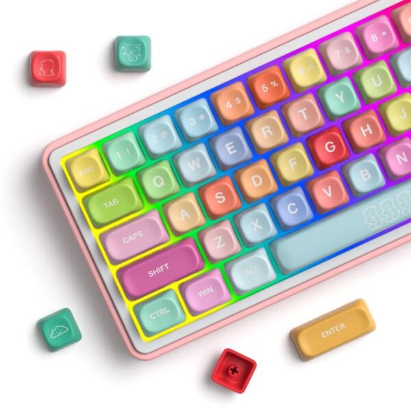 134 キー MOA プロファイル 昇華印刷 PBT キーキャップセット カスタムキーキャップ, かわいいキーキャップ USレイアウト 60% 65% 100% MXスイッチ メカニカルキーボード対応 (Candy Bear)