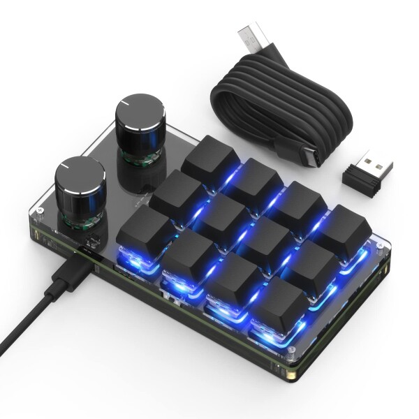 SIKAI CASE 片手キーボード プログラマブル 12キー 2ノブ付き 無線 メカニカル RGB バックライト 左手 ゲーミングキーボード カスタム可能 ショートカットキー 小型 DIYキーボード Windows Linux