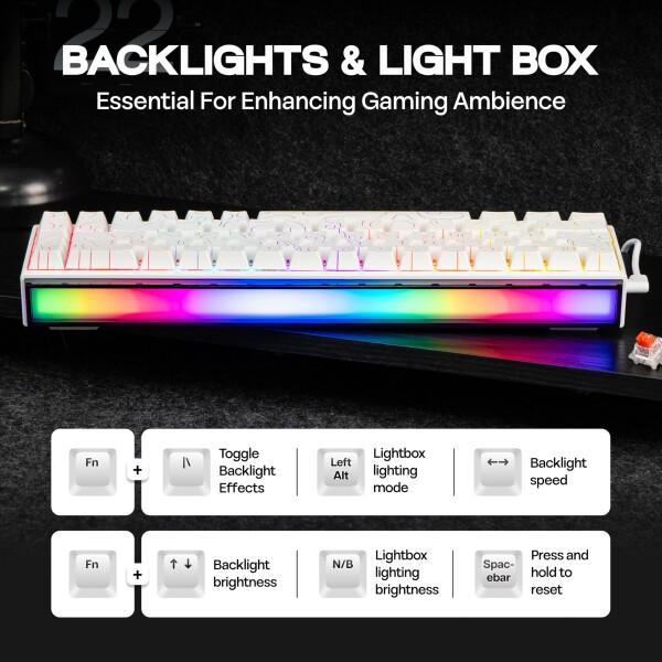 MechLands AJAZZ NK68 有線ゲーミングキーボード ライトボックス付き 65% コンパクト メカニカルキーボードホットスワップ対応 シャインスルーキーキャップ NKRO Windows/mac/Android対応 (White Topograp_3