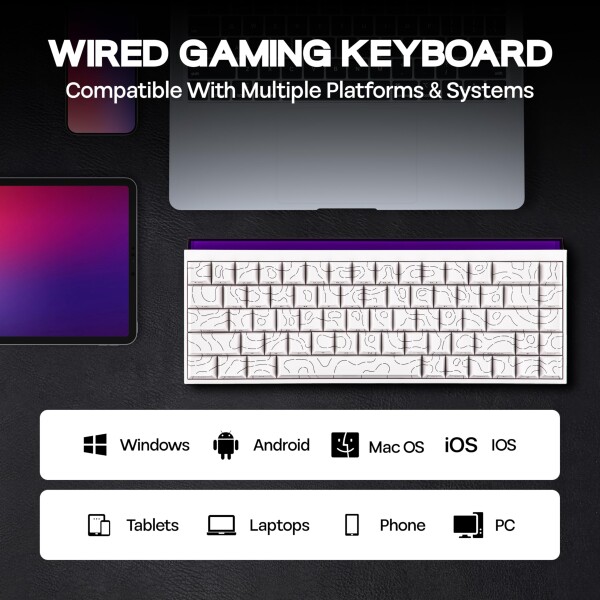 MechLands AJAZZ NK68 有線ゲーミングキーボード ライトボックス付き 65% コンパクト メカニカルキーボードホットスワップ対応 シャインスルーキーキャップ NKRO Windows/mac/Android対応 (White Topograp_5
