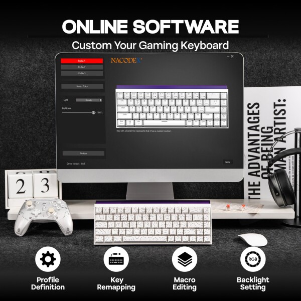 MechLands AJAZZ NK68 有線ゲーミングキーボード ライトボックス付き 65% コンパクト メカニカルキーボードホットスワップ対応 シャインスルーキーキャップ NKRO Windows/mac/Android対応 (White Topograp_6