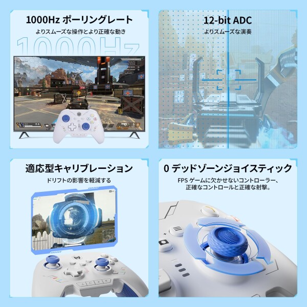PC コントローラー、BIGBIG WON Rainbow 2 SE ワイヤレス コントローラー モーション コントロール、ホール効果トリガー、12 ビット ADC、ジョイスティック 3 セット、4方向十字キー、8方向十字_4