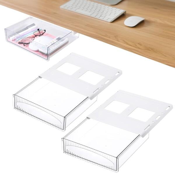 (Svaldo) 隠し式収納ボックス 後付け引き出し 2個セット 幅24*奥行21*高さ6.2cm 白い 両面テープ*八枚 穴開け不要 デスク収納 多用途 テーブル下収納 小物入れ 事務用品 文房具アクセサリー