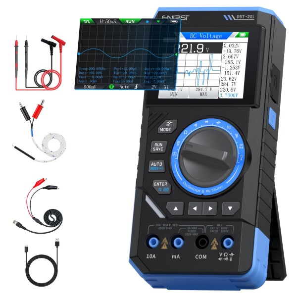 FNIRSI DST-201 3-in-1 マルチメーター 19999カウント 真の実効値 テスター 小型 2.8インチ大画面 1MHz帯域幅 5MS/sサンプルレート対応 レコード機能付き ハンドヘルド デジタルオシロスコープ＋マ