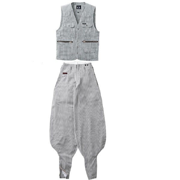 (寅壱) 寅一/ベスト&超超ロング(4309s611418) 上下セット 作業着 作業服 作業ズボン ニッカポッカ 鳶服 LL×W82 37：シルバー