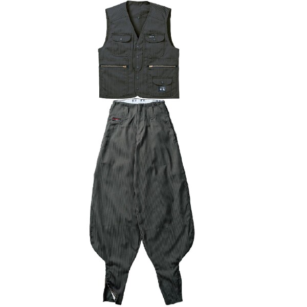 (寅壱) 寅一/7160シリーズ 上下セットベスト×超超ロング (7160s611418) 作業着 作業服 ニッカポッカ 寅一 鳶服 M×W76 77：スミグレー