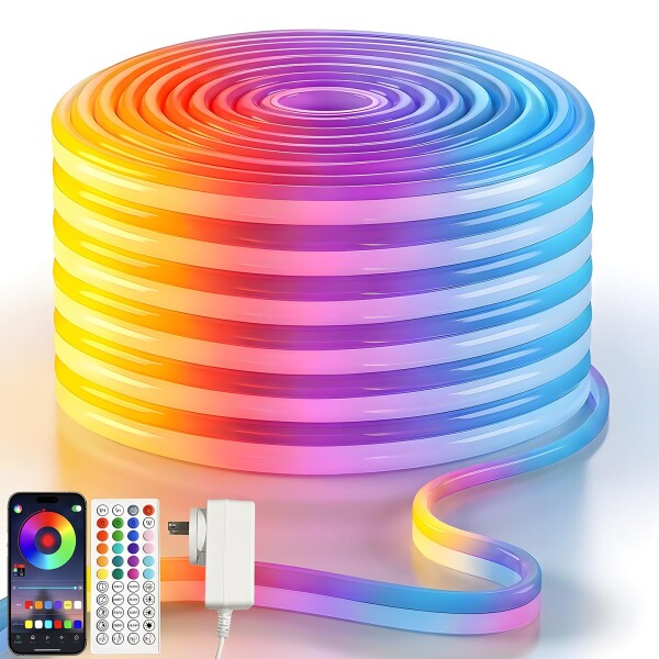 ShineBurky ledテープライト防水 RGB テープライト 15m 24v チューブライト リモコン・アダプター付き 音楽連動・タイマー機能 間接照明 調光調色 シリコン フレキシブル ゲームルーム/天井/寝