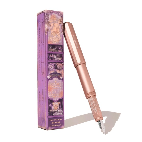 Ferris Wheel Press, Aluminum Carousel Fountain Pen, Rose Petal Plush, Aircraft grade aluminum body, Threaded cap with air seal system, Fine