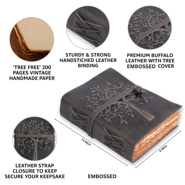 LEATHER VILLAGE Tree of Life ジャーナル ノートブック スケッチブック ダイアリー - 13 X 8 インチ - ブラック - 200 ページ - 水彩紙 - Book of Shadows - ヴィンテージレザー綴じジャーナル 女性&男性用_3