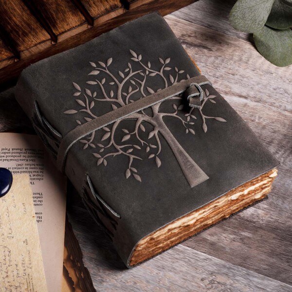 LEATHER VILLAGE Tree of Life ジャーナル ノートブック スケッチブック ダイアリー - 13 X 8 インチ - ブラック - 200 ページ - 水彩紙 - Book of Shadows - ヴィンテージレザー綴じジャーナル 女性&男性用_4