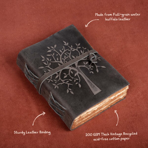 LEATHER VILLAGE Tree of Life ジャーナル ノートブック スケッチブック ダイアリー - 13 X 8 インチ - ブラック - 200 ページ - 水彩紙 - Book of Shadows - ヴィンテージレザー綴じジャーナル 女性&男性用_6