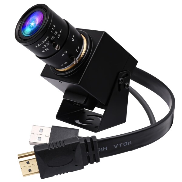 ELP 4K 30FPS USB HDMI USBカメラ マニュアルズームウェブカメラ可変焦点 PCカメラコンピュータ用ミニクローズアップカメラH.265望遠鏡USBセキュリティカメラ8mp IMX415産業用CCTVカメラ (2.8-12mm 4倍