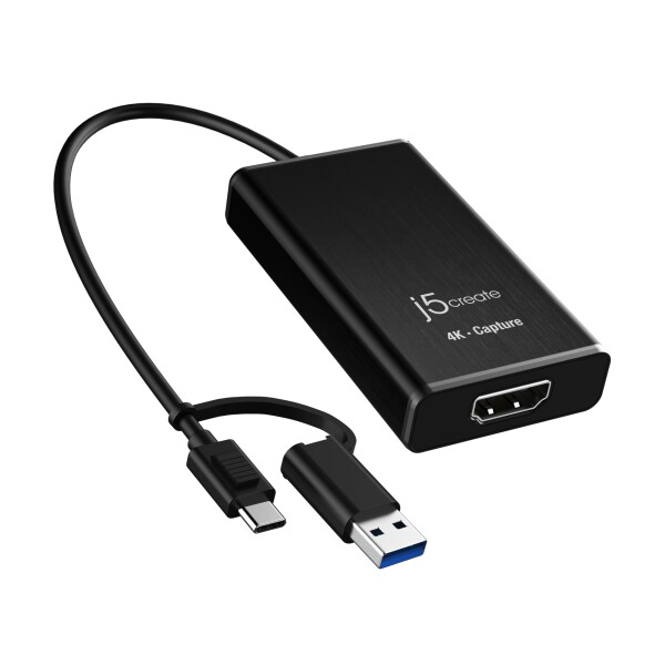 j5create 4k30fps 録画配信 HDMI キャプチャーボード Type-C Type-A 変換アダプター付 プラグ＆プレイ アルミ筐体 Windows/Mac/Android対応 PS4/PS5/スイッチ ゲーム実況 ライブ配信 一眼カメラ (JVA11)
