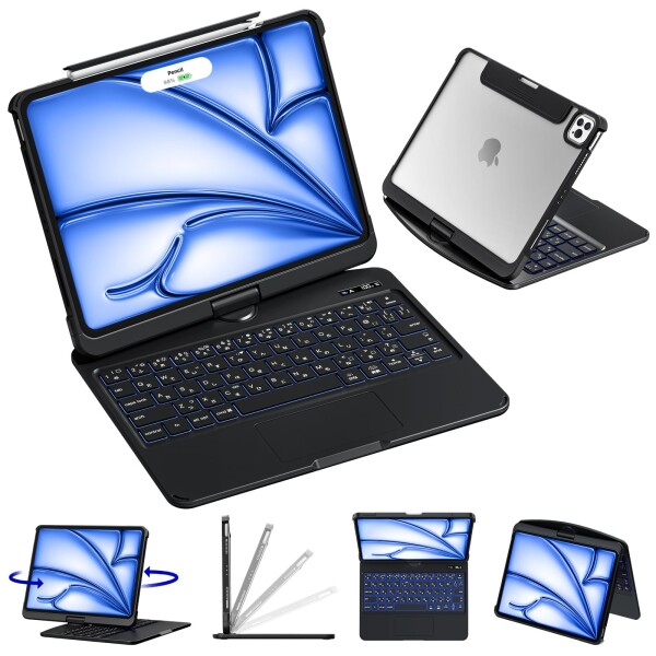 Sencela 2025新登場 iPad Pro 13インチ（M4 2024年発売）対応 日本語配列キーボードケース マジックキーボード 遅延なし・高精度 360度回転式 バックライト・ペンホルダー搭載
