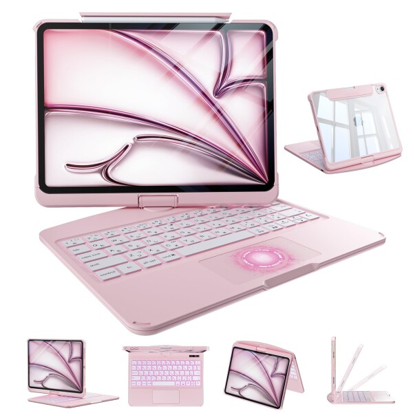 iFacemall ipad キーボード付きケース Pro 12.9インチ 第3/4/5/6世代 対応 JIS日本語配列 360度回転式 Bluetooth5.3 遲延なし ?超高精度卜ラックパッド 7色パックライ卜 クリ了ク一ス ペンホルダ一搭