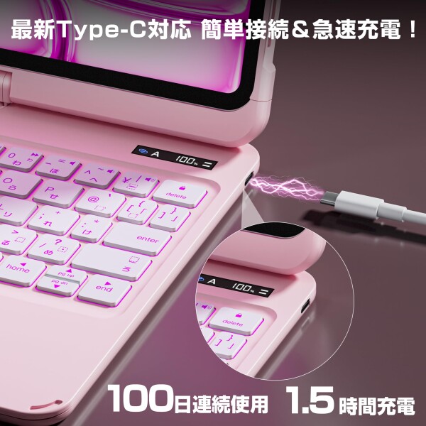 Sencela iPad用キーボード付きケース iPad Pro 12.9インチ（第3・第4・第5・第6世代）対応 JIS日本語配列キーボードケース Bluetooth5.3 Type-C充電式 360度回転・高精度トラックパッド搭載 7色バック