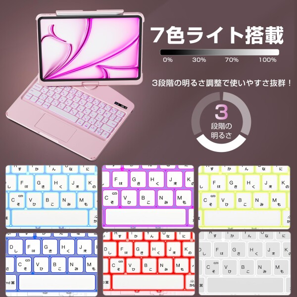 Sencela iPad用キーボード付きケース iPad Pro 12.9インチ（第3・第4・第5・第6世代）対応 JIS日本語配列キーボードケース Bluetooth5.3 Type-C充電式 360度回転・高精度トラックパッド搭載 7色バック