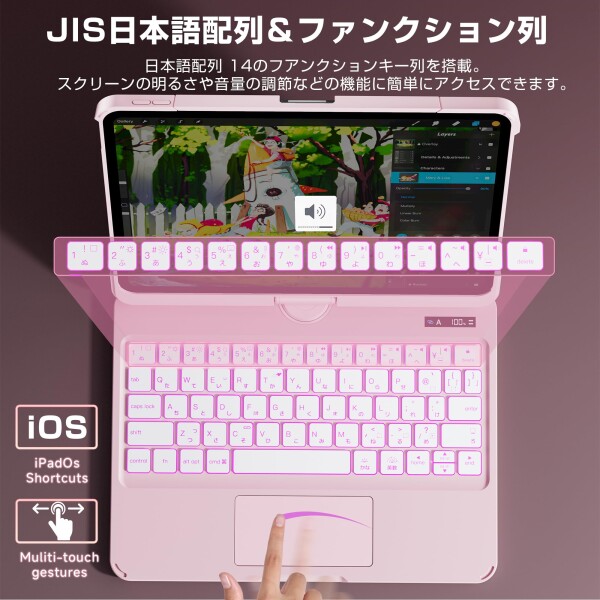 Sencela iPad用キーボード付きケース iPad Pro 12.9インチ（第3・第4・第5・第6世代）対応 JIS日本語配列キーボードケース Bluetooth5.3 Type-C充電式 360度回転・高精度トラックパッド搭載 7色バック