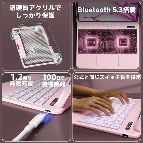 Sencela iPad用キーボード付きケース iPad Pro 12.9インチ（第3・第4・第5・第6世代）対応 JIS日本語配列キーボードケース Bluetooth5.3 Type-C充電式 360度回転・高精度トラックパッド搭載 7色バック